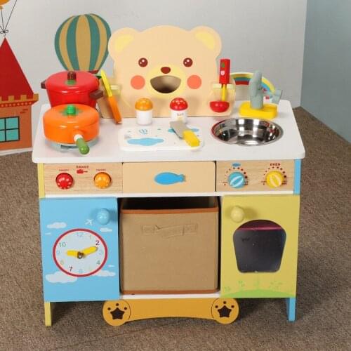 Cute Bear Kitchen Set Wooden Kids Kitchen Pretend Role Play Toys Children Educational Toy Set Cooking Tools Kit Girls toy gifts