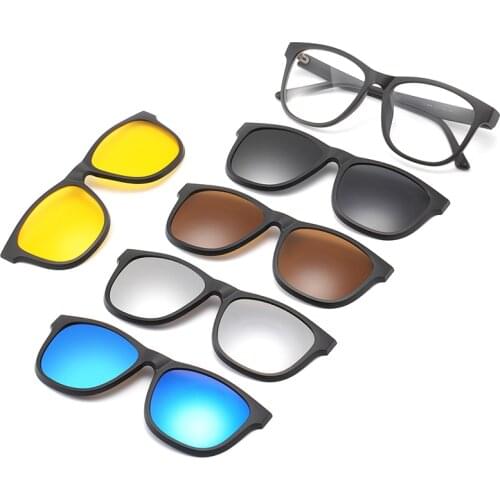 5 Lenes Magnet Sunglasses Clip Polaroid Mirrored Magnetic Sunglasses Clip on Glasses Men Polarized Custom Prescription Myopia
