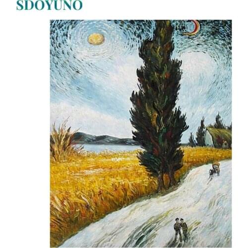 SDOYUNO Oil Painting By Numbers Abstract Scenery DIY 60x75cm Paint By Numbers On Canvas Frameless Landscape Hand Painting Decor