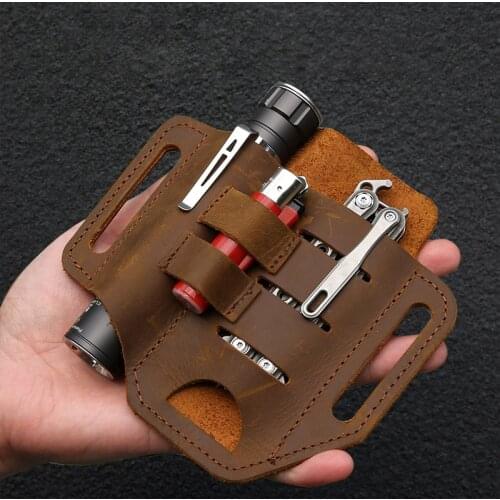 EDC Leather Knife Set Tool Tactical Pen Carrying Leather Case Carrying Waist Bag