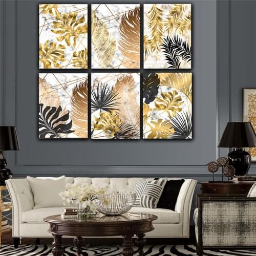 Nordic Fashion Plant Golden Leaves Canvas Decorative Painting Art Abstract Print Poster Picture Wall Living Room Bedroom Decor