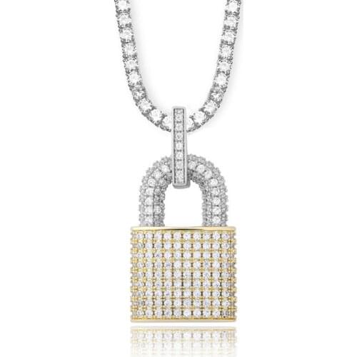 Hip Hop Bling Lock Pendant Iced Out Bling Cubic Zirconia Necklace Men Jewelry Charm Women Gifts latest Design With Tennis Chains
