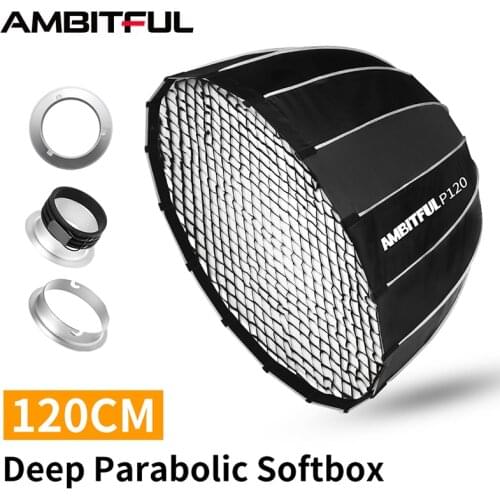AMBITFUL P120 Portable 120CM 16 Rods Deep Parabolic Softbox with Honeycomb Grid Bowens Mount Studio Speedlite Flash Softbox