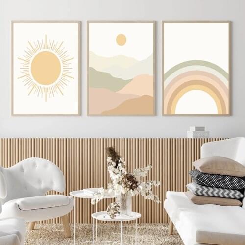 Boho Rainbow Sun Mountains Poster Landscape Wall Art Canvas Painting Modern Print Living Room Decoretion Interior Decor