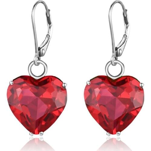 Luxury Female Sterling Silver Earrings Heart Ruby Stone Earrings for Women Engagement Fasion Jewellery Drop Earrings