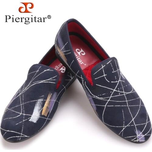 Piergitar Luxury Handmade oil painting style Men casual shoes Men party and Prom Plus Size Loafers Mens Flats Size US 4-17