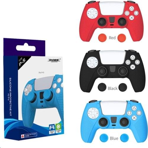 Silicone Anti-slip Rubber Protective Cover Skin Gamepad Case Soft Shell with 2 Thumb Cap Stick for PS5 Wireless Game Controller