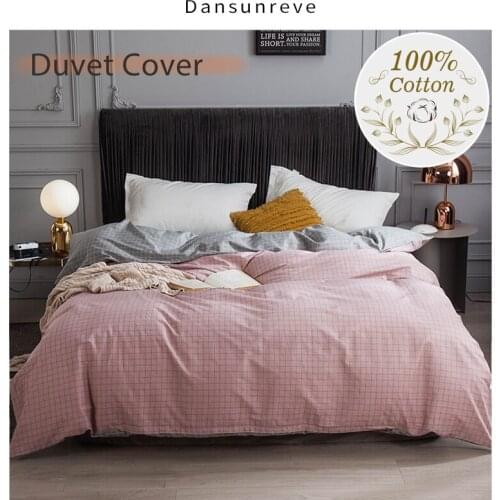 Dansunreve 100% Cotton Simple Plaid Patterned Japan Style Quilt Case Unicorn Bedding Duvet Cover Queen King No Pillowcase