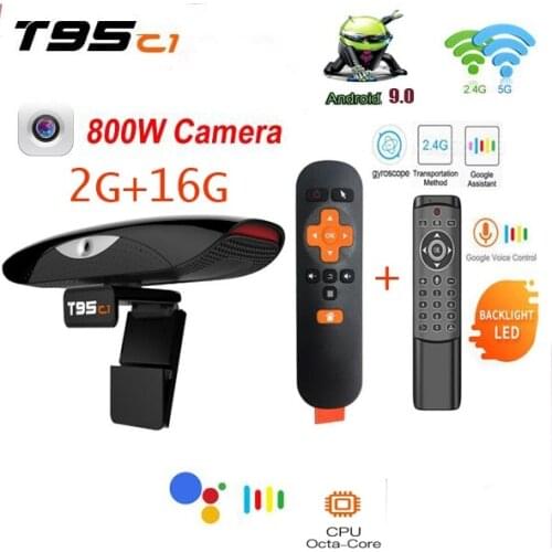 T95 c1 android TV BOX webcam 2 in 1 with 8m pixel camera Android 9.0 2.4&5G Wifi 100M 2GB 16GB 1080P 4K bt4.2 auto focus