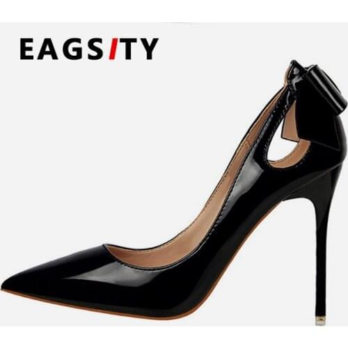 Sex pumps patent leather women high heel shoes stiletto heels dancing wedding party ladies dress shoes bowtie knot nude colors
