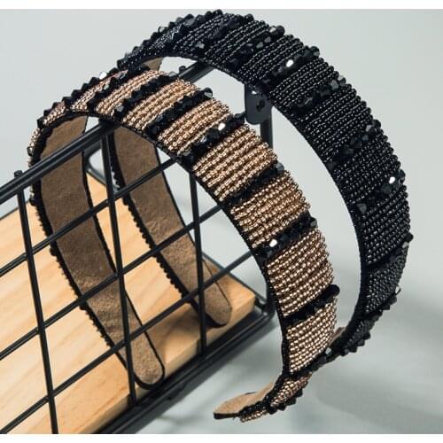 Korean Temperament Fabric Crystal Beaded Headband Women Wild Wide-sided Fashion Hairband European American Style Trendy