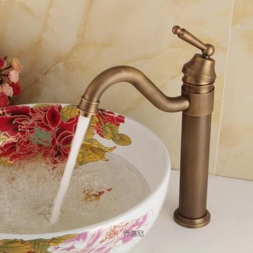 Vidric Antique Brass Kitchen Faucet + Free Hose , sink basin faucet hot and cold mixer, copper tall faucet long 360 Rotatable