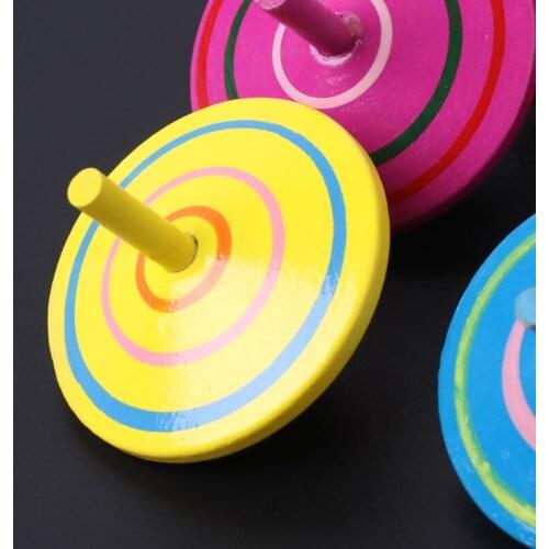 Rotating Multicolour Wooden Spinning Tops Kids Toy Traditional Baby Toys Q6PD