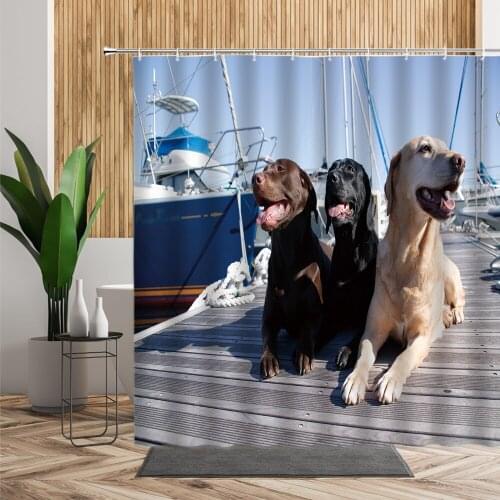 Shower Curtain Cute Animal Dog Sailing Pet Theme Bathroom Decoration Waterproof Bath Curtains Bathtub Screen With Hook Polyester