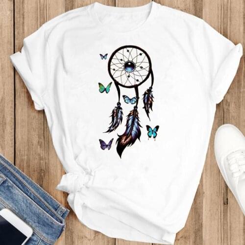 Women Graphic Watercolor Feather Vintage 90s Cartoon Fashion Summer Female Clothes Print Short Sleeve Tops Tees Tshirt T-Shirt