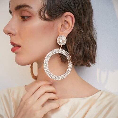 Woman Super Large Circular Annular Pendants Earrings Jewellery Rhinestone Shining Hyperbole Personality Jewellery Gift Party