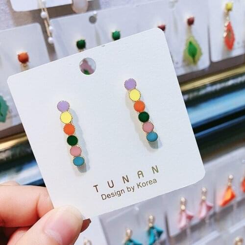 Womens temperament long womens drop earrings candy color student earrings dress up jewelry cute style drop earrings