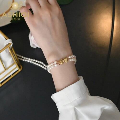 ASHIQI Natural Freshwater Pearl Bracelet 925 sterling silver Jewelry Clasp for Women Wedding Gift 2021 New