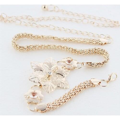 Women Designer Flowers Gold Waist Chain Belt Woman Dress Metal Golden Silver Sun Belt Fashion Ladies Luxury Belts