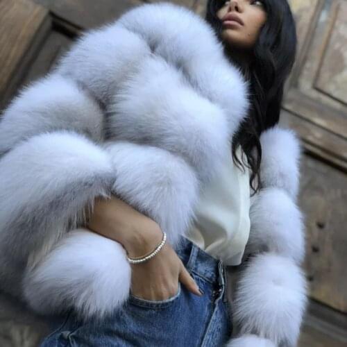 FURSARCA Winter Woman Coats 2021 Top Real Fox Fur Coat Fashion High Quality Silver Fox Fluffy Soft Long Sleeve Short Jacket 60cm