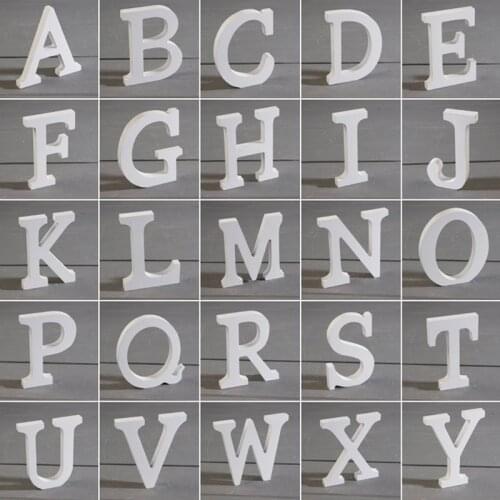 1Pc White Wooden Letters Alphabet DIY Word Letter Art Crafts Standing Name Design Xmas Birthday Wedding Party Home Decor 8CM