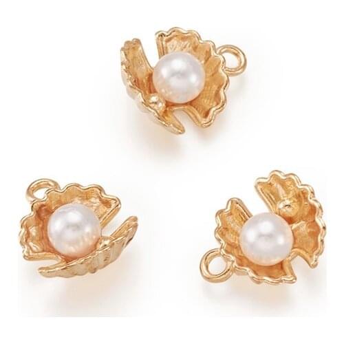 100pcs Alloy Charms Pendant with ABS Imitation Pearl Shell Shape for Jewelry Making DIY Bracelet Necklace Supplies 12x15mm