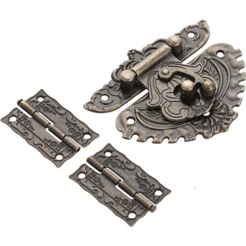 2Pcs 36*23mm Antique Bronze Cabinet Decorative Hinges+1Pc 68*58mm Jewelry Wooden Box Toggle Hasps Latch Clasp Furniture Hardware
