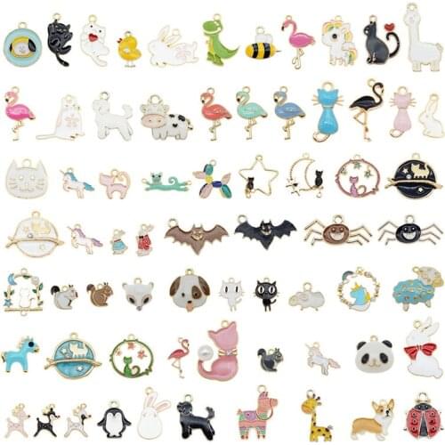20pcs Animals Enamel Alloy Charms Dog Cat Bear Horse Spider Rabbits Pendant Mixed Gold Tone for Bracelet Earring DIY Accessory