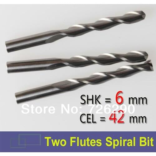 3pcs Shank 6mm x42mm Two Flutes Carbide CNC Wood Millinging Tools Spiral Milling Cutters in CNC Tools Kit