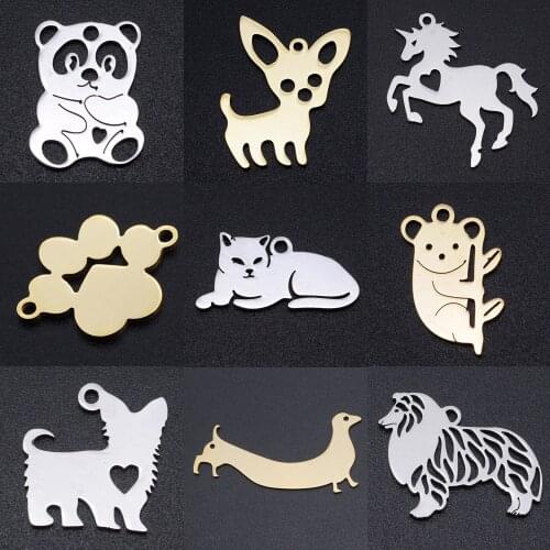 5pcs/lot Chihuahua Dog DIY Charms Wholesale 100% Stainless Steel Koala Cat Connectors Charm Bird Panda Unicorn Jewelry Pendant