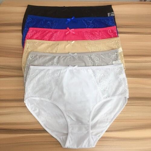 5 Pieces Ladies Lace Cotton Panties Women Briefs Female Mommy Sexy Underwear Big Size XXXXL Panty Lingerie Culotte Femme Solid