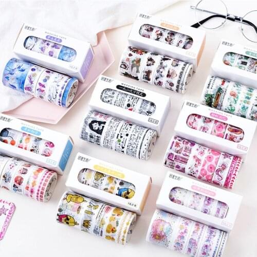6Pcs/set Pink Memory Series Handbook Diary Album DIY Decorative Washi Masking Tapes Set Scrapbook Supplies Stickers Stationery