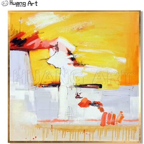 Handmade Bright Colors Abstract Oil Painting on Canvas for Living Room Wall Decor Hand Painted Modern Yellow Abstract Painting