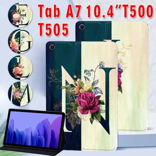 Tablet Cover Case for Samsung Tab A7 10.4" 2020 SM-T500 SM-T505 Letter Series Pattern Flip Leather Protective Case + Free Stylus