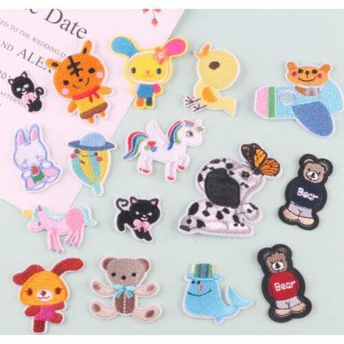 Toddler Chlidren Cartoon Animal Decal Cute Rabbit Bear Tiger Embroidery Iron on Patch for Kids Pant Shoes Schoolbag Apparel