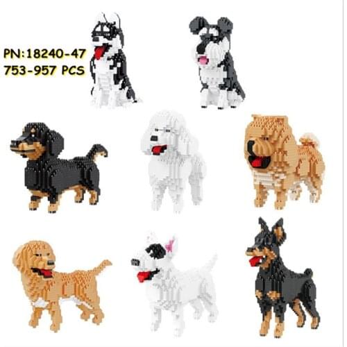 Pets Animal Bull Terrier Chow Husky Golden Retriever Model Dog Diamond Building Blocks Mini Bricks Figures for Children Gifts