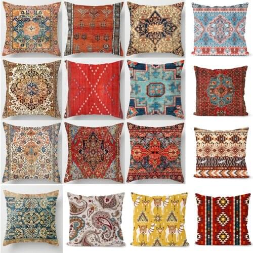 Ethnic Persian Carpet Print Cushion Cover Hot Retro Decorative Pillowcase Vintage Art Turkish Blanket Livingroom Throw Pillows
