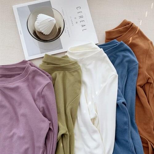 Colorfaith New 2021 Women Spring Autumn T-shirt Solid Bottoming Basic Fashionable Thicken Wild Lady Oversize Short Tops T6045