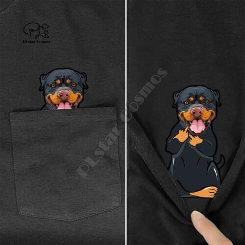 RottweilerMiddleHand In Pocket T Shirt Dog Lovers Black Cotton Men Made in USA Cartoon t shirt men Unisex New Fashion tshirt