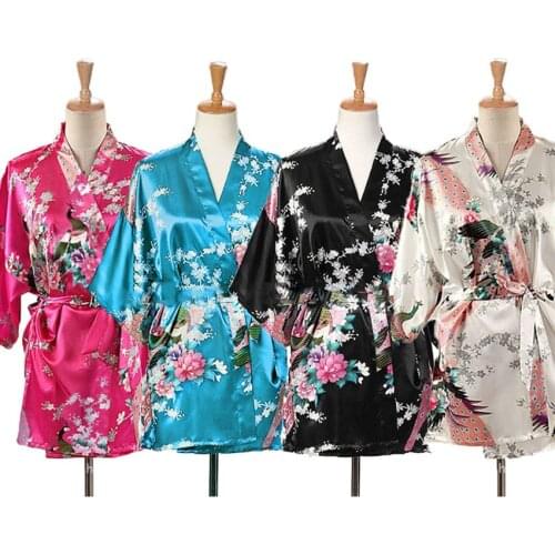 90-140cm Kids Girls Japanese Kimono Yukata Home Bathing Silk Satin Sleepwear Pajamas Robe Girls Loose Style Dress Cardigan