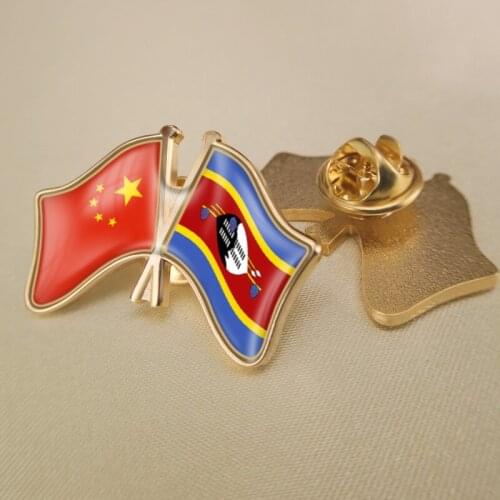 China and Swaziland Crossed/Double/Friendship Flags Lapel Pins/Brooch/Badges