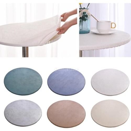 Round Simple Solid Color Table Cover Oil-proof Tight Stretch Elastic Band Table Cloth Non-slip Easily Wipe Off