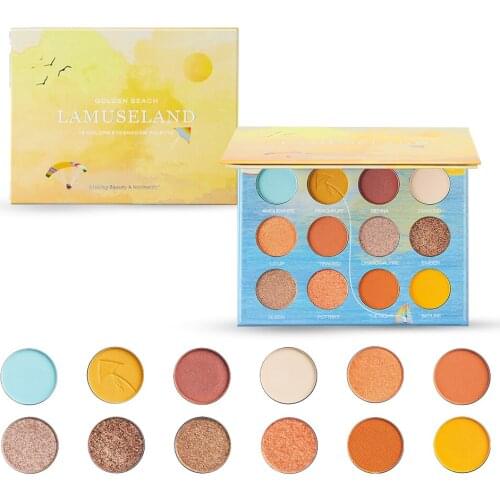LAMUSELAND 12 Colors Eye Shadow Palette Golded Beach Matte Shiny Eyeshadow #LA5001