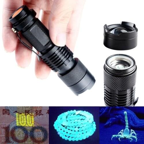 Zoomable LED UV Flashlight 395nm Portable Waterproof Purple Ultra Violet Light Blacklight UV Torch Lamp AA/14500 Camping Lantern