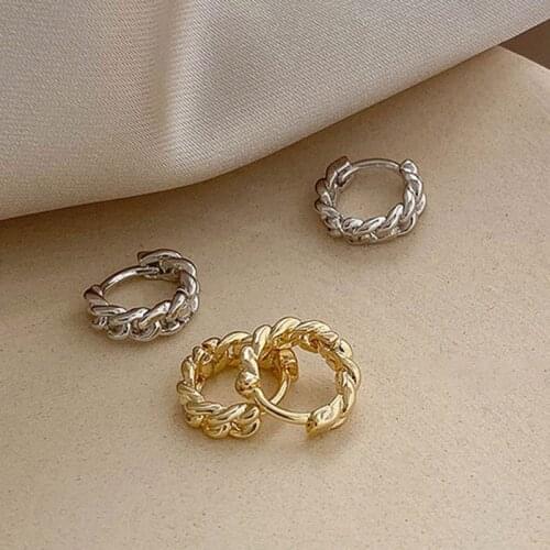 Minimalist Vintage Gold Silver Color Metal Link Chain Weave Circle Earcuff Piercing Earrings for Women Punk Open Cuffs Earing
