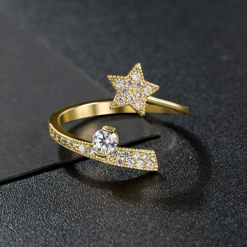 Fashion Ring Star Open Finger Adjustable Rings Women Girls AAA CZ Stone Bride Jewelry Ring Wedding Engagement Jewelry