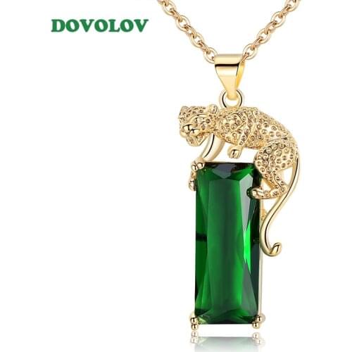 Dovolov Trendy Zircon Stone Pendant Necklace For Women Cool Animal Cheetah Green Geometric Necklace Accessories Gifts F3