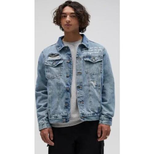 Mens Casual Jacket 2021 New Fashion Jeans Jacket Loose Street Mens Jeans Jacket Blue lapel holes Long sleeves Fall Mens Wear