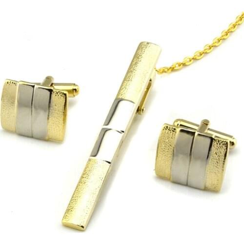 Gold Dull Polish Tie Clips Cufflinks Set Business Suits Shirt Necktie Ties Bar Cuff links Men Fashion Jewelry