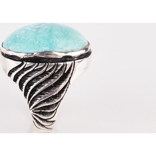 UM US JEWELRY Turquoise Natural Stone Handmade 925 Sterling Silver Men Ring